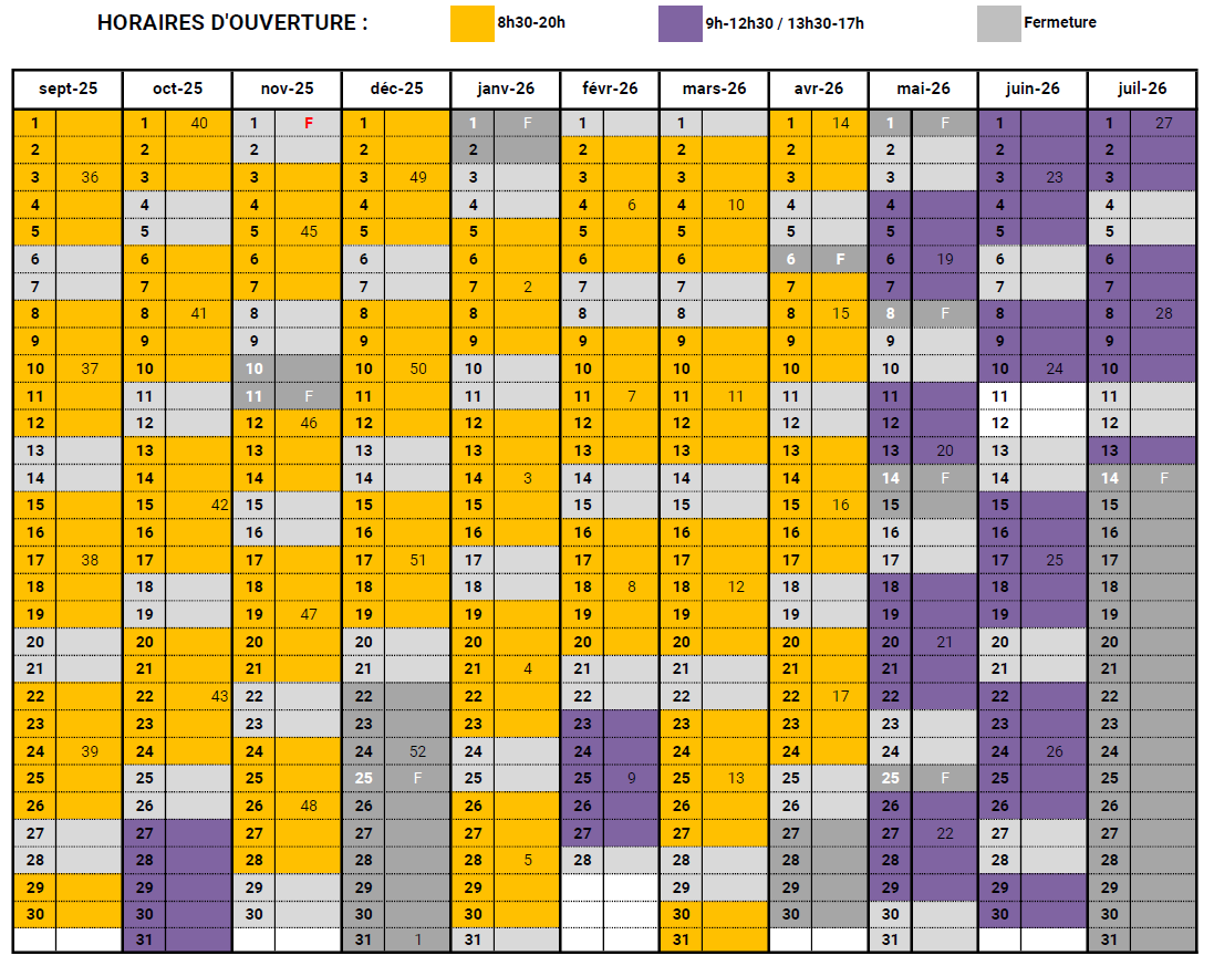 Horaires ouverture 25-26
