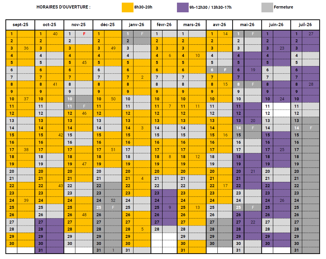 Horaires ouverture 25-26