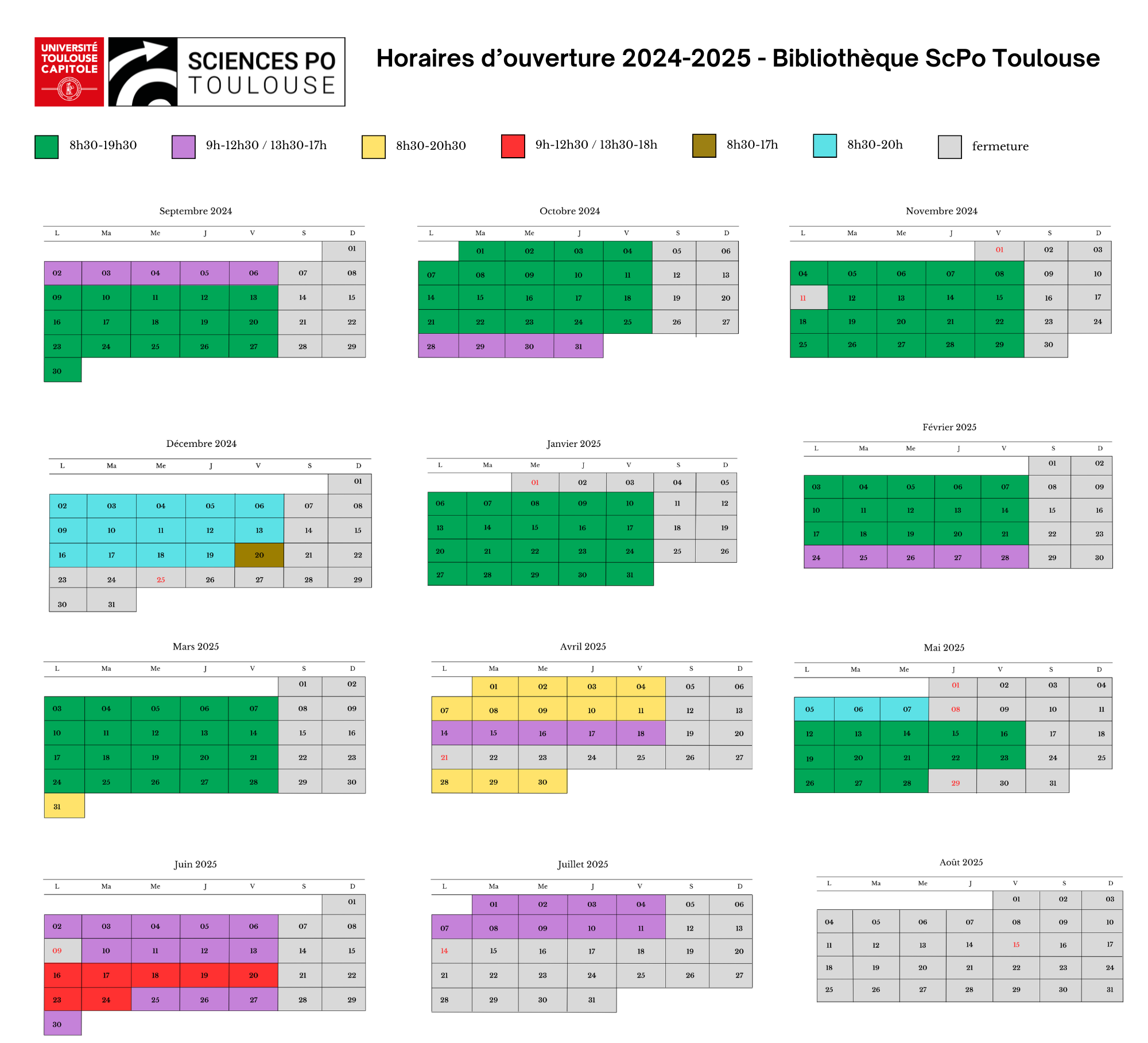 calendrier d'ouverture