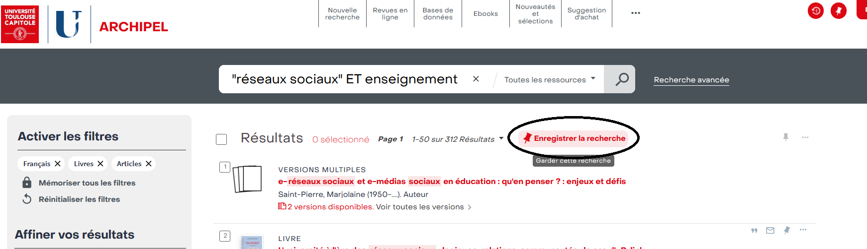 enregistrer recherche